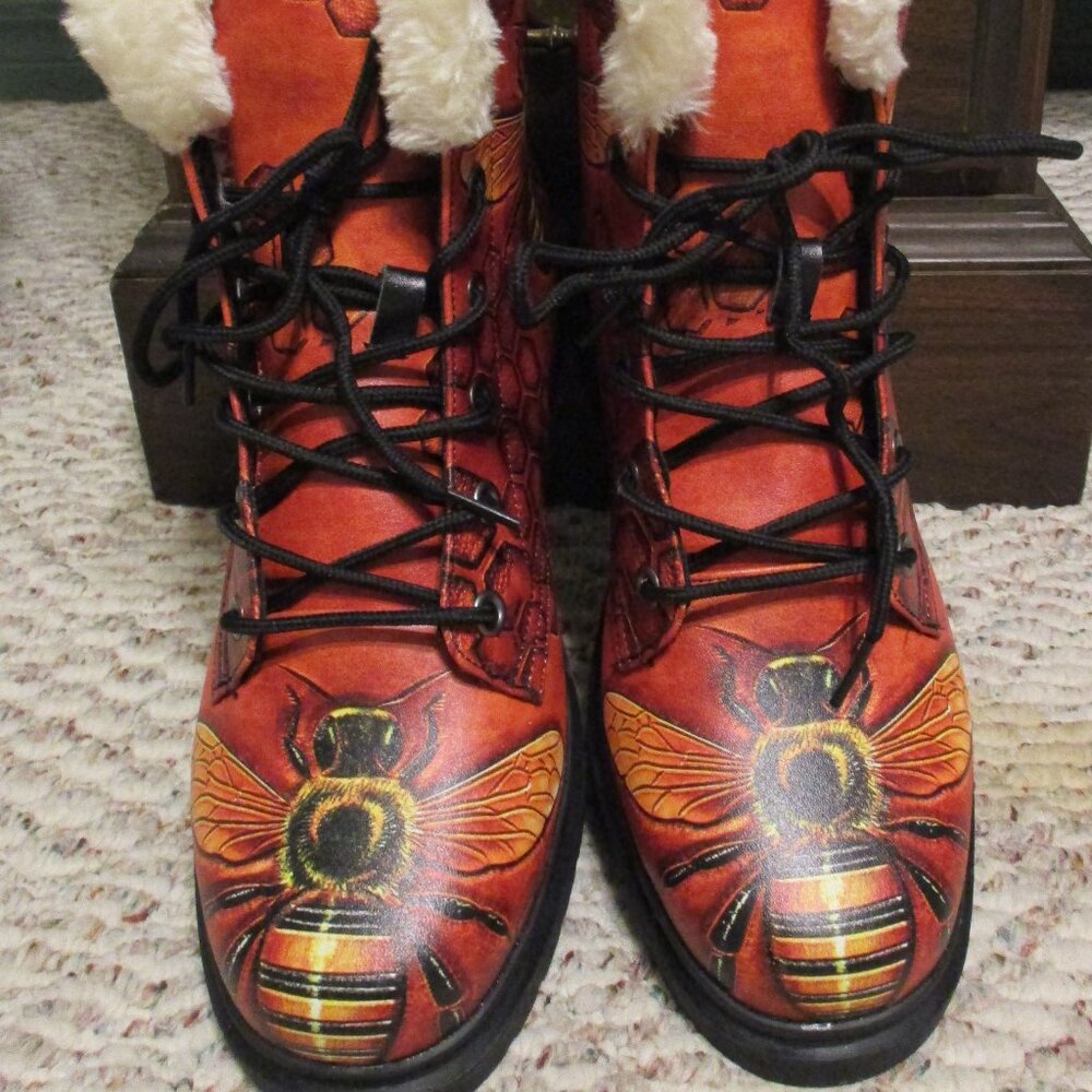 New Unbranded Women's Bee Lace-Up Non-Slip Fur Lined Statement Hiking Boots
